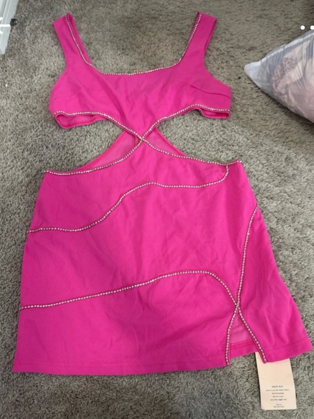 SHEIN Hot Pink Cutout Rhinestone-Trim Crop Top Mini Dress